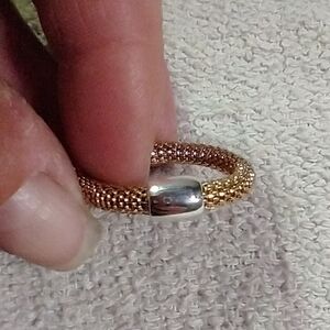 Two tone silvertone goldtone mesh ring